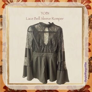 TOBI | Bell Sleeve Lace Romper with Shorts | Size M